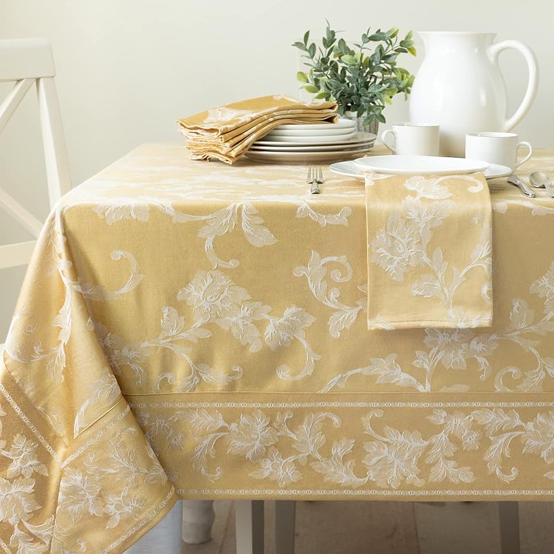Benson Mills Harmony Scroll Damask Woven Fabric Tablecloth for Everyday Party Special Occasions Wedding and Ho
