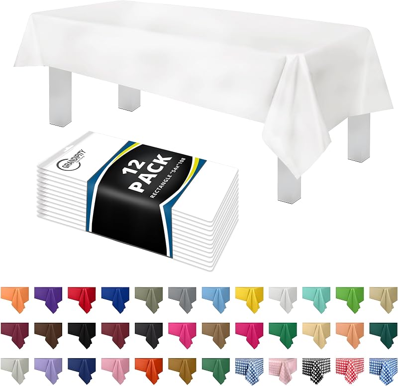 Grandipity Dluxware Rectangular Plastic Tablecloths, White, 137 x 274 cm, Pack of 12
