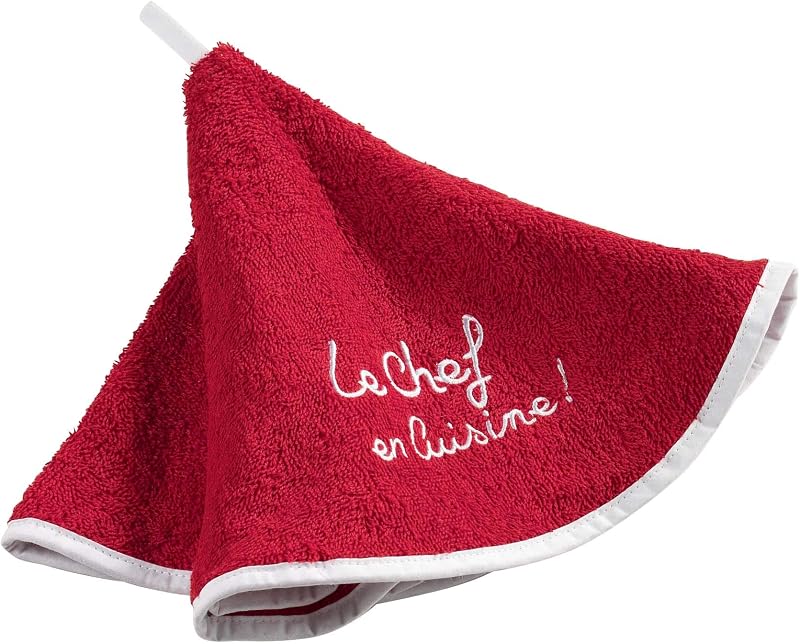 Douceur d'Intérieur Cuistot Round Hand Towel (0) 60 cm Embroidered Sponge Cuistot Cotton, Red, 60 x 60 cm