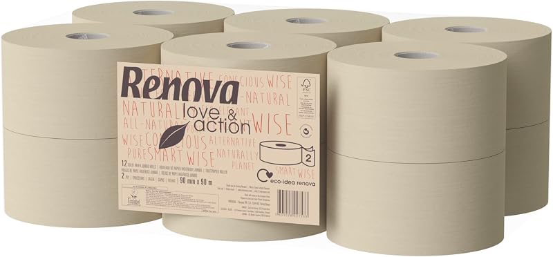 Renova Love&Action Jumbo Toilet Paper | 12 Rolls | 90m Roll | 2 Ply