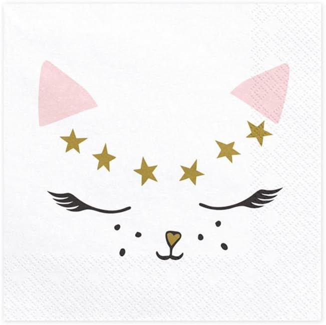 Party Deco Pack of 20 Printed Paper Napkins Kitten Cardboard