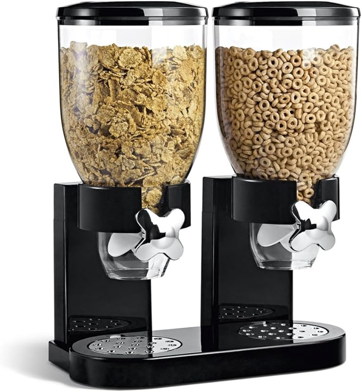 BAKAJI - Cereal/Pasta/Caramel/Dolci/Frutta Dispenser - Wheeled Bucket - Double Container - 8 L - Black