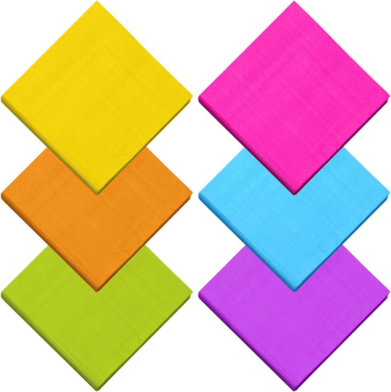 Resinta 120 Pack Neon Paper Napkins 2 Ply Party Favors 6 Colors