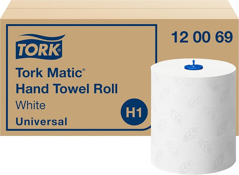 Tork Matic 120069 H1 White Hand Towel Roll | Universal, embossing for efficient drying, 6 rolls of 150 m