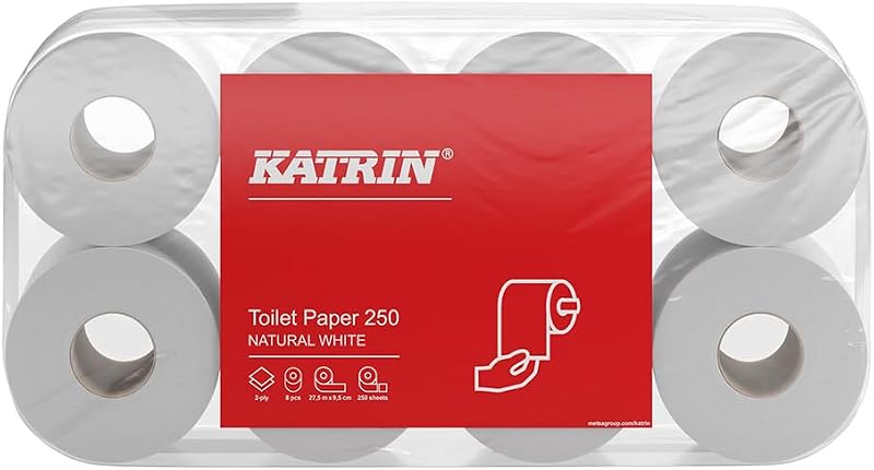 Katrin Basic 169505 Toilet Paper 2-Ply 250 Sheets 8 x 8 = 64 Rolls in Plastic Bag