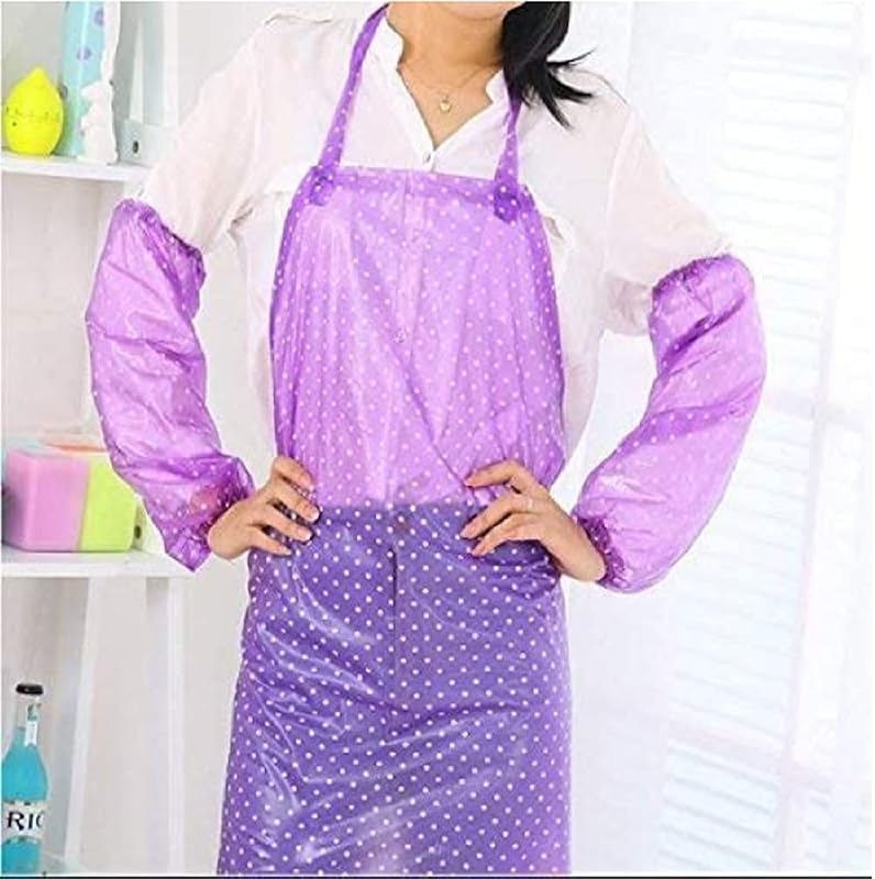 Gwill Tablier de cuisine en PVC imperméable et résistant à l'huile avec manches élastiques pour femme