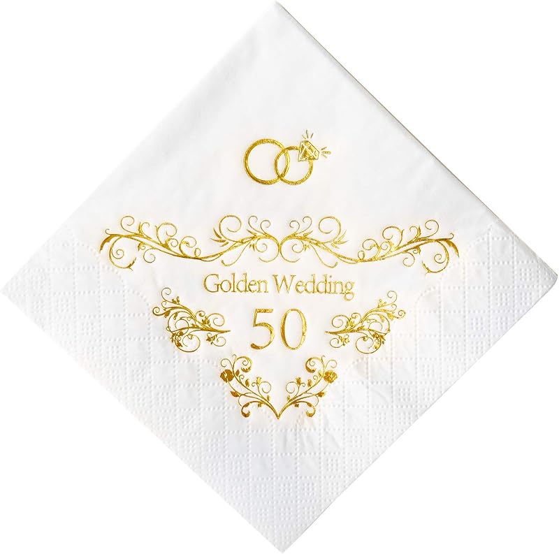 Crisky 50 x Gold 50th Wedding Anniversary Paper Napkins
