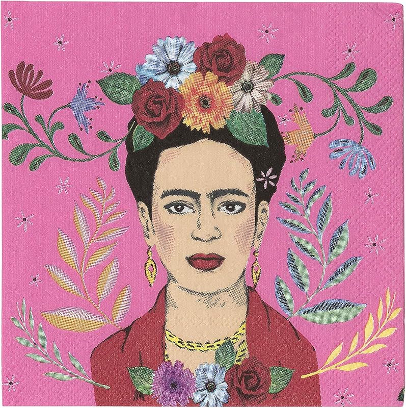 Cocktail Napkins Pink Frida Kahlo Talking Tables - Pack of 20 Disposable Napkins for Birthday Fiesta Mexican D