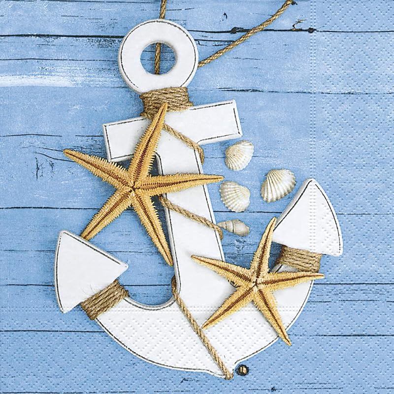 Pack of 20 Paper Napkins - Sea Stars on Anchor/Shells/Lake Sea Sea 33 x 33 cm