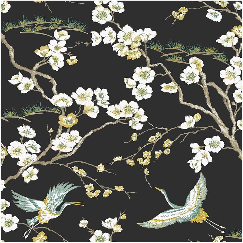 Sublime Non-woven Wallpaper Japanese Birds 1005 x 52 cm Black Green | Wall Covering, Tapestry | Atmosphere Eas
