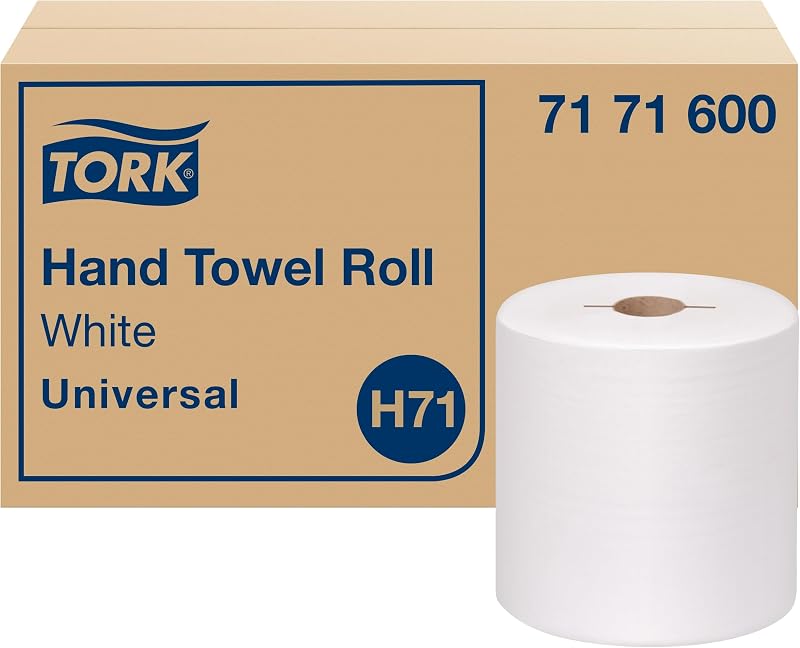 Tork 7171600 Universal Paper Hand Towel Roll with I-Notch 1 Ply 19cm Width x 180m Length, White (Box of 6 Roll