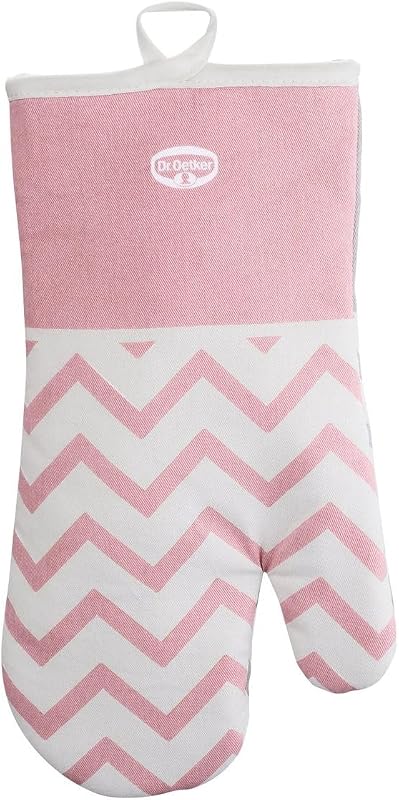 Dr Oetker 4633 Retro Oven Glove, Oven Glove, Anti-Heat Oven Glove, Warm Dishes Glove, Cotton, Pale Pink, White