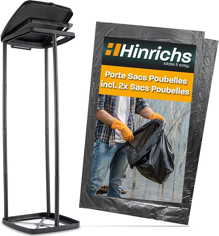 Hinrichs Support Sacs Poubelles 120 L - Support Sacs Poubelles réglable en hauteur avec couvercle et anneau de