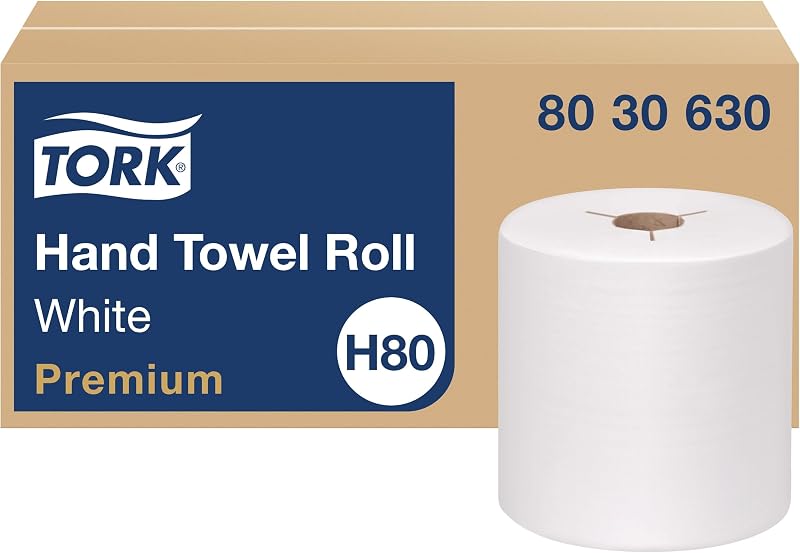 Tork 8030630 Hand Towel Roll with Y Notch 1 Ply 8" Width x 500 Feet Length, White (Pack of 6 Rolls, 100m per r