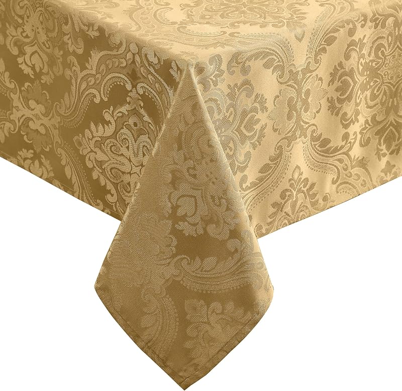 Elrene Home Fashions Gold Damask Rectangular Polyester Tablecloth 60" x 120"
