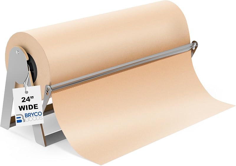 Bryco Goods 24 Inch Roll Paper Dispenser and Cutter Wall Mount Non Slip Base Heavy Duty Steel for Kraft Paper