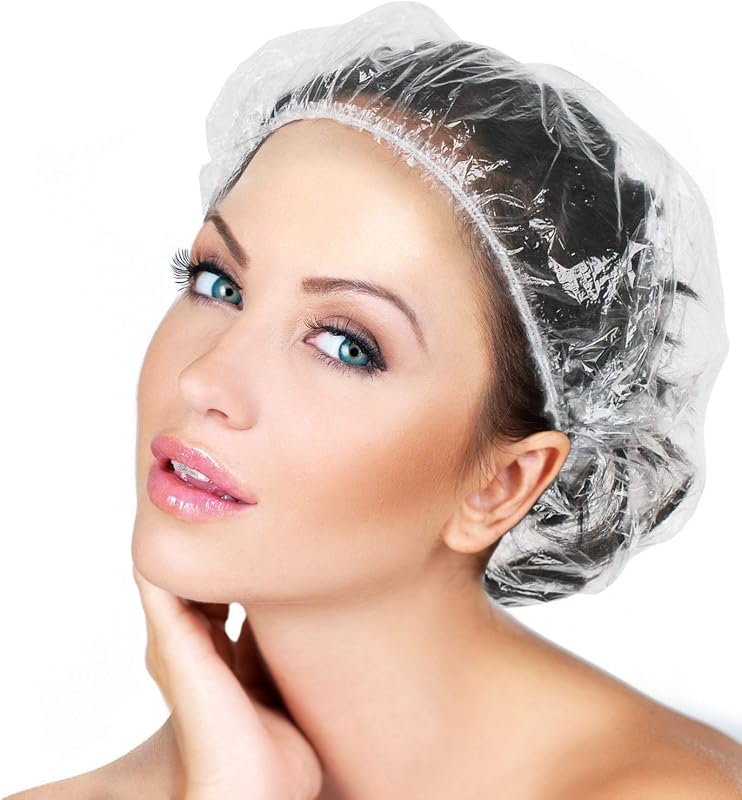 100 Pieces Disposable Shower Caps Plastic Elastic Thick Waterproof Transparent Shower Caps for Bath, Shower, S