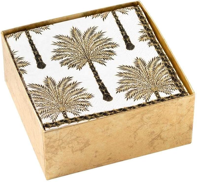 Caspari Grand Palms Paper Napkins Cocktail Black
