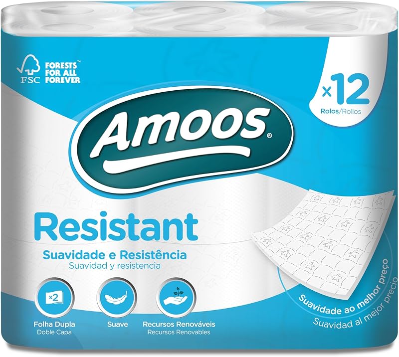 Amoos Resistant 2-Ply Toilet Paper (Pack of 6 x 12 Rolls)