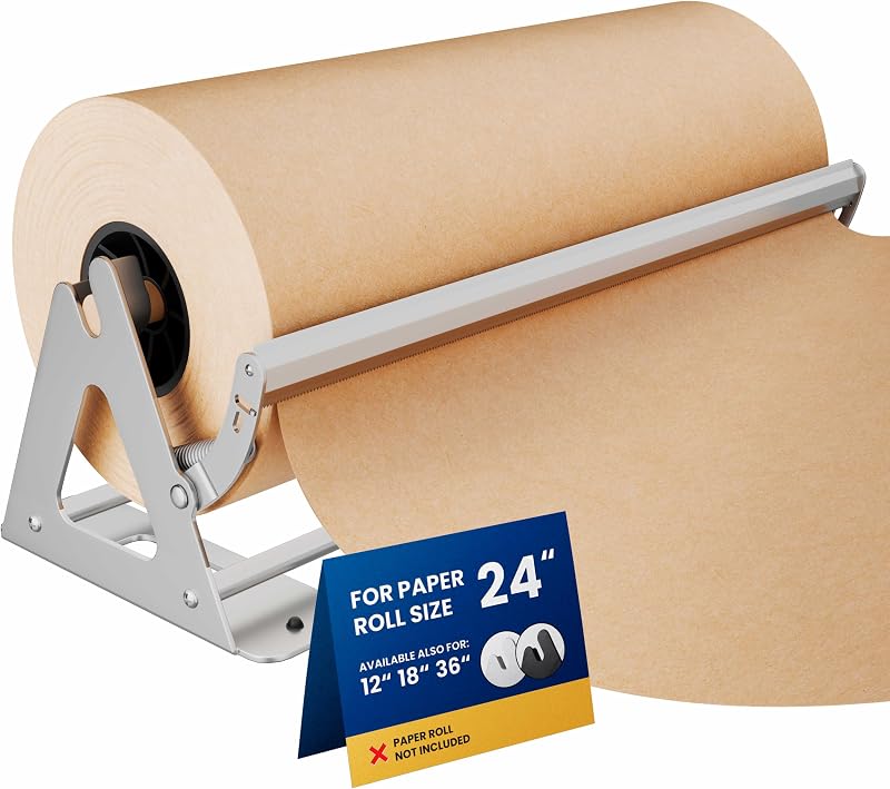 Paper Roll Dispenser & Cutter - Kraft Paper Dispenser, Freezer & Butcher Heavy Duty - Non Slip & Wall Mount (2