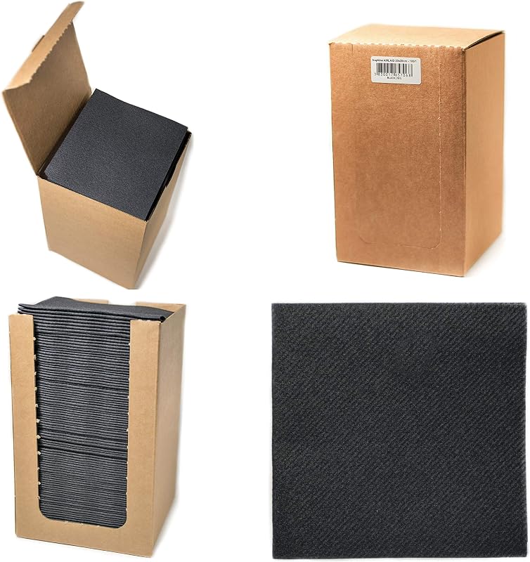 Alvotex Chic Airlaid Pack of 100 Disposable Table Napkins Fabric Look Black 20 x 20 cm