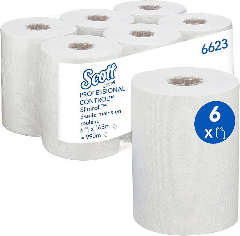 Scott Control Slimroll 6623 Rolled Hand Towels - Disposable Paper Hand Towels - 6 Rolls x 165 m (990 m Total),