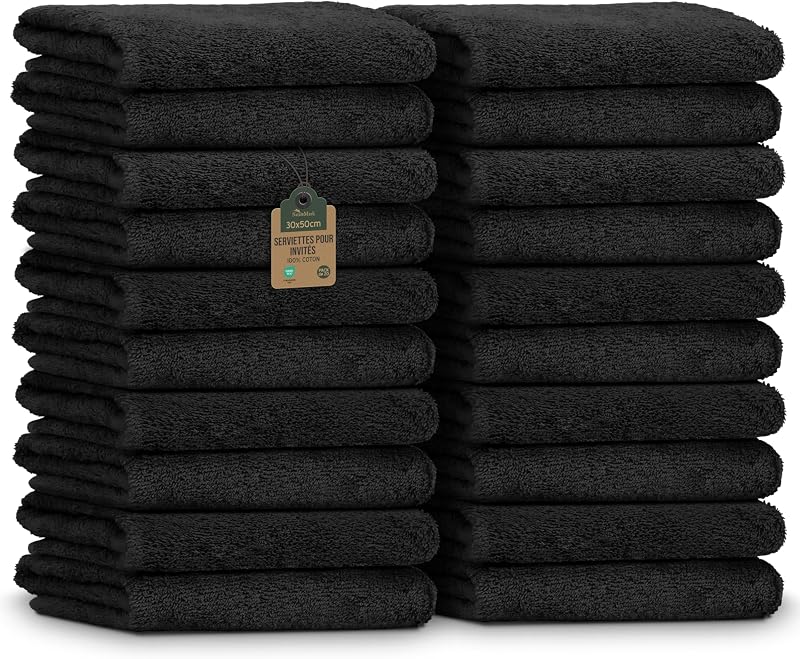 NatureMark Guest Towels – Pack of 20 (30 x 50 cm), 100% Cotton, Oeko-TEX Certified, Soft, Absorbent and Easy C