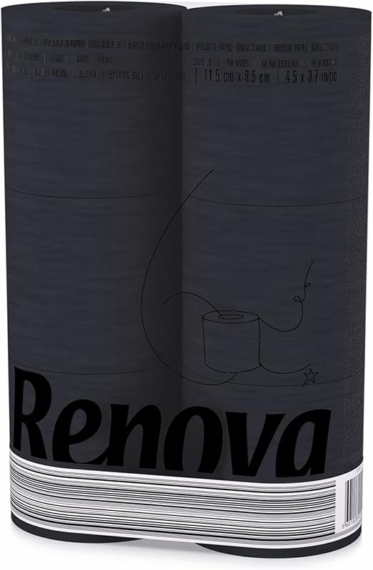 Renova Black Label Toilet Paper Black|6 Rolls|Colourful|3 Ply Black