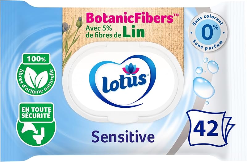 Lotus Sensitive Wet Toilet Paper - Colourant and Fragrance Free - 100% Natural FSC Fibres - 42 Sheets (Pack of