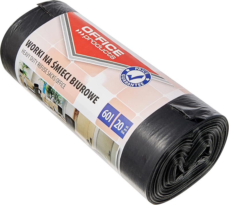 Office Products 22021229-05 Bin Liners for Office Waste 20 µm 60 l Film Thickness Black Pack of 20