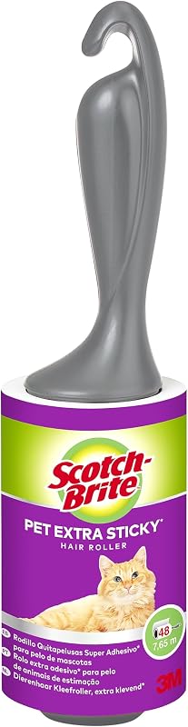 Scotch-Brite Extra Sticky Lint Roller for Pet Hair 48 Sheets 1 Roll for Clothes and Fabrics, Portable