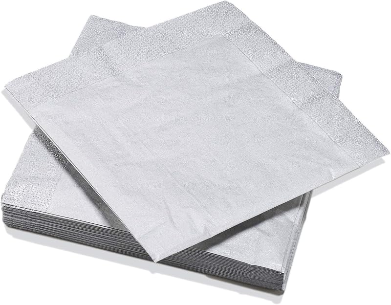 Le Nappage - Serviettes de table métallisées Argent - Serviettes Papier en Pure Ouate de Cellulose - Couleur N