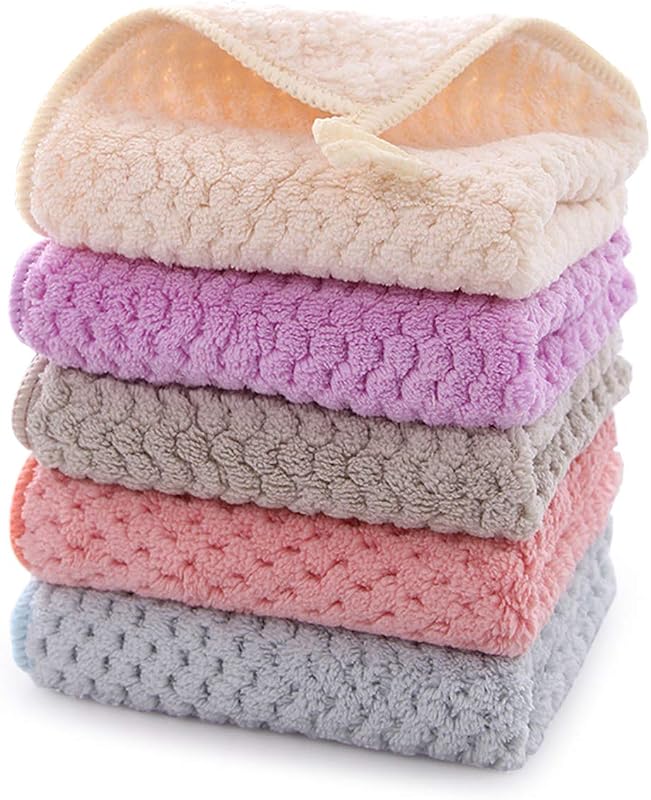 Small Hand Towel, Hand Towel, 5 Piece Set Kitchen Hand Towel, Hanging Coral Fleece Towel, Belt Loop Super Abso