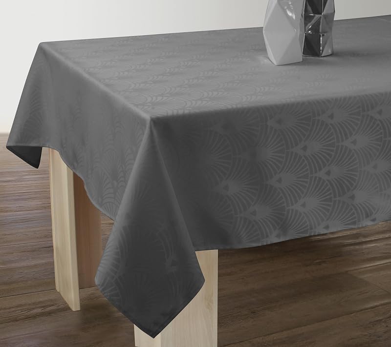 Le Linge de Jules Stain-Resistant Damask Tablecloth 150 x 240 cm Anthracite Grey