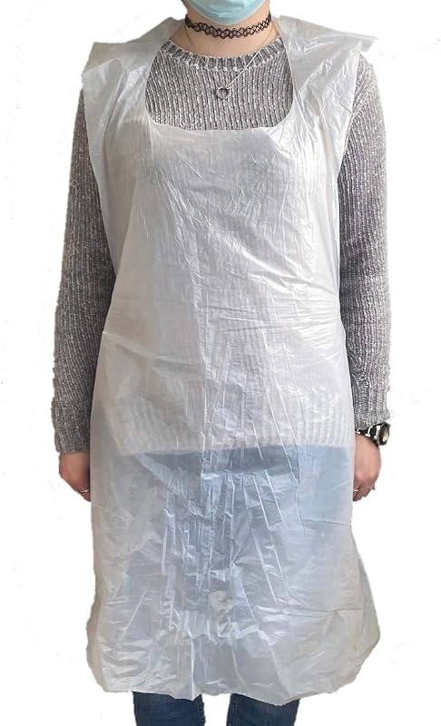 100 Pack White Plastic Disposable Aprons Per Roll Thick PE Plastic Apron for Adults Kids Waterproof 40" x 30" 