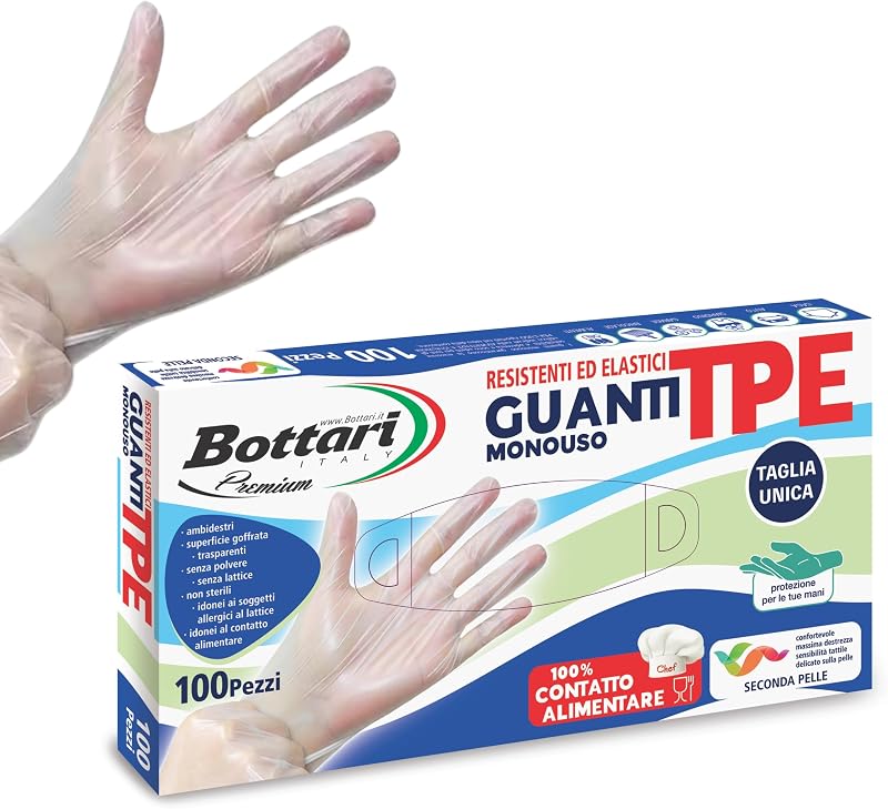 Bottari Gants jetables en TPE sans poussière, 100 pièces, résistants pour le nettoyage, la nourriture, le jard
