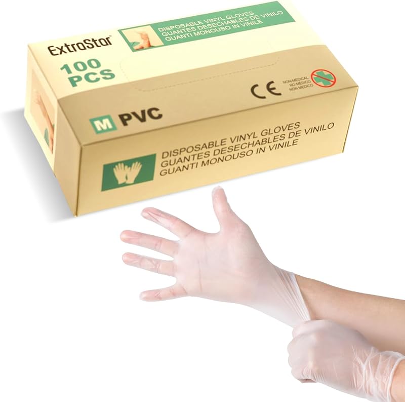 100 Pcs Disposable Vinyl Powder Free Tattoo Gloves for Food Tattoo Polyethylene Size M
