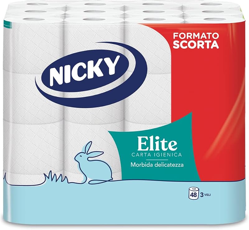Nicky Elite Toilet Paper 48 Rolls 150 Sheets Fluffy 3 Veil Soft & Skin-Resistant Dermatologically Tested 100% 