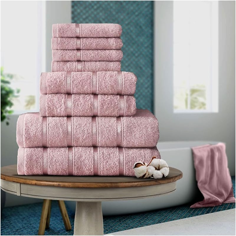FAIRWAYUK 8 Pack Premium Ultra Soft 100% Egyptian Cotton Bath Towels 4 Face Towels 2 Hand Towels 2 Bath Towels