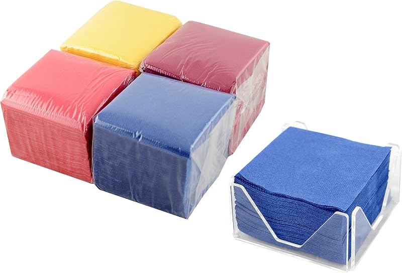 Hostelnovo Pack of 400 Paper Napkins 100 Pieces + Methacrylate Napkin Exclusive Design, Assorted Colours, Cock