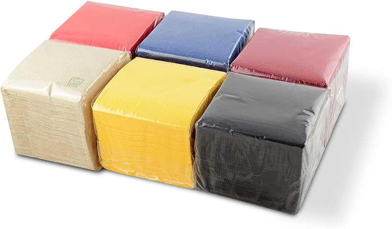 Hostelnovo Pack of 600 Paper Napkins – Assorted Colours – Yellow, Red, Navy, Burgundy, Black and Natural – Spe