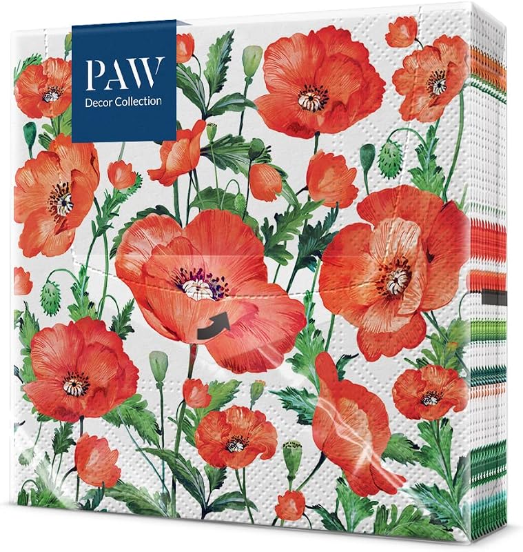 PAW Paper Napkins 3 Ply (33 x 33 cm) I Pack of 20 Paper Napkins Ideal for Birthdays, Patron Holidays, Garden P