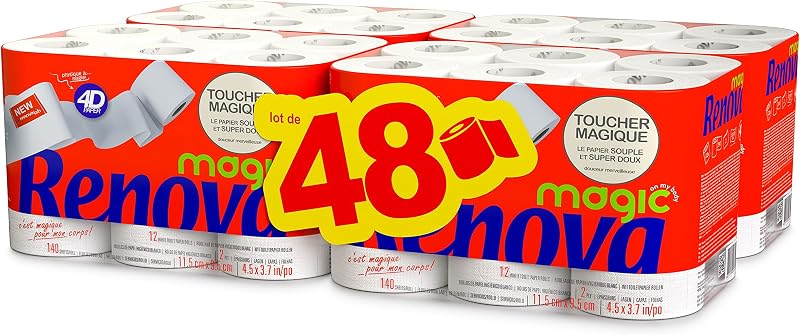 RENOVA MAGIC Toilet Paper 2 Ply White, Magic Touch, 48 Rolls