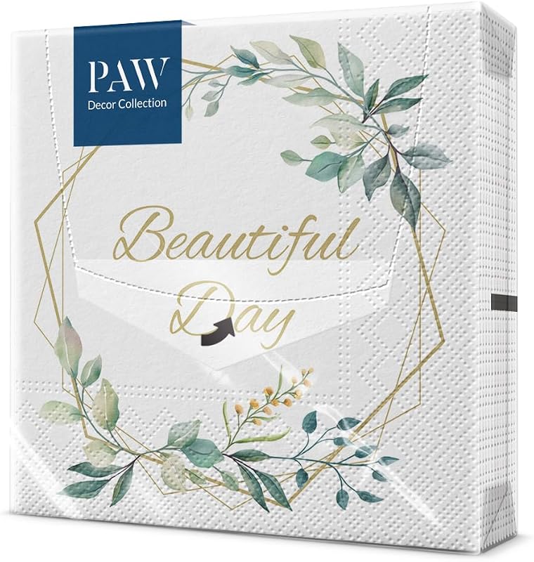 PAW Paper Napkins 3 Ply (33 x 33 cm) I Pack of 20 I Elegance in the Form of Timeless Ornaments Perfect for Wed