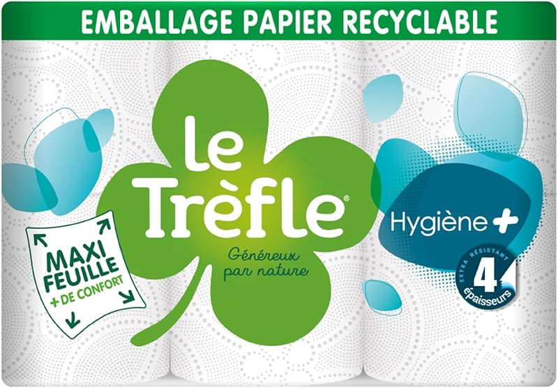 Le Clover Hygiène Plus, 6 Rolls of Toilet Paper, 4 Ply | Ultimate Comfort, Remarkable Softness, Maxi Leaves wi