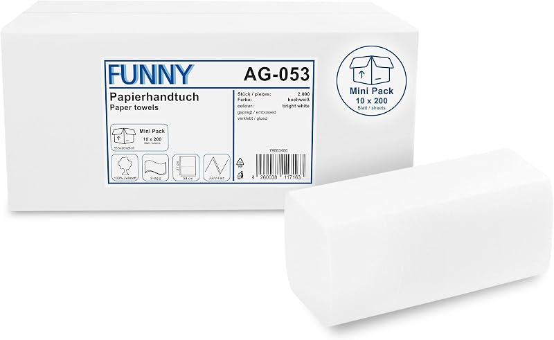 Funny AG-053 2000 Napkins, 2-Ply, ZZ/V Folded, 24 x 21 cm, White