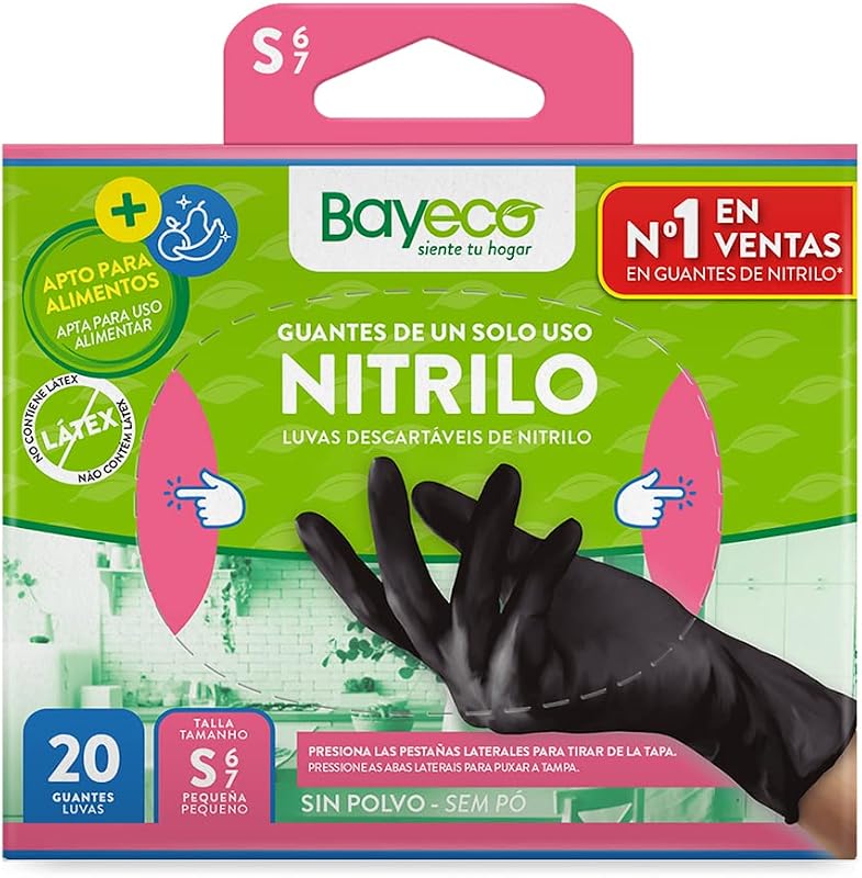 Bayeco - Single-use nitrile gloves - Black color - Ambidextrous - Textured fingers for better grip - Rolled ed