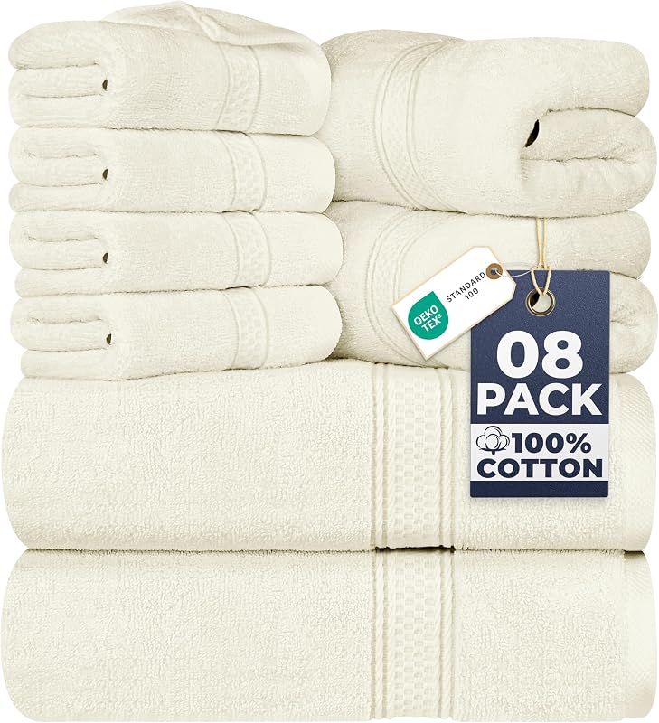 Utopia Towels 8 Piece Towel Set - 2 Bath Towels, 2 Hand Towels and 4 Washcloths - Cotton - Hotel Quality, Supe