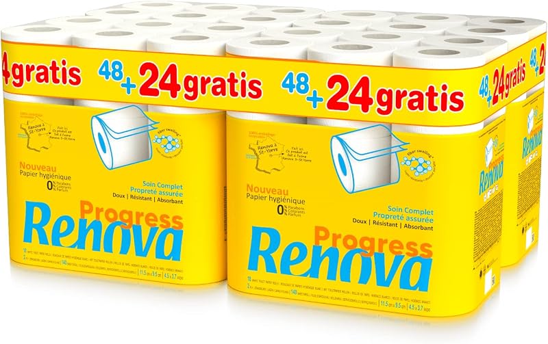 Renova Progress Toilet Paper, family size 48+24 rolls, white