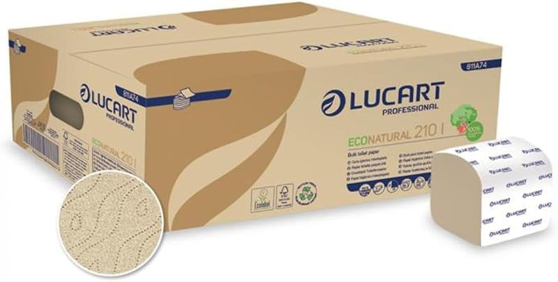 Lucart Professional, EcoNatural 210I, Fiberpack Toilet Paper, Ideal for Public Bathrooms and Offices, 210 Shee